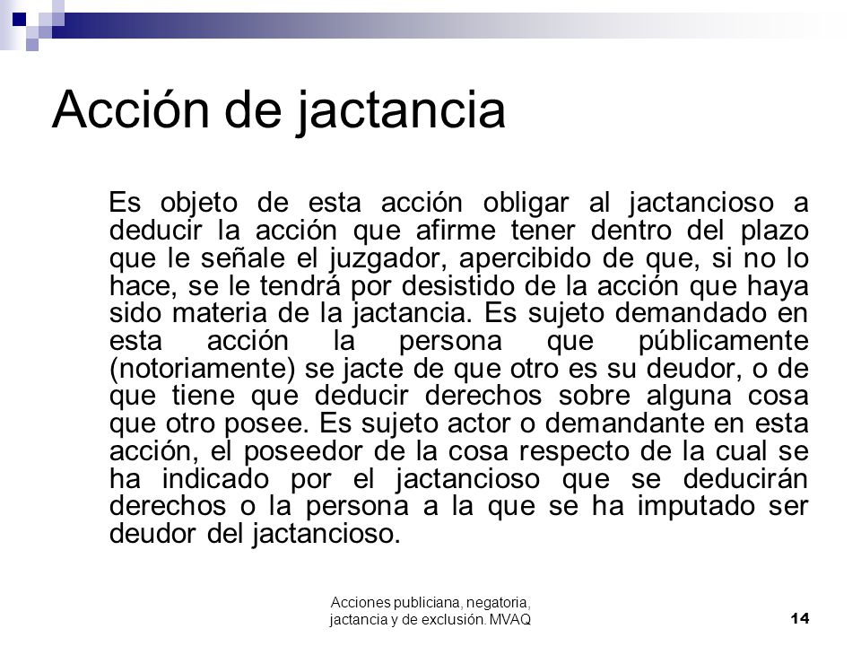 Acciones publiciana, negatoria, jactancia y de exclusión. MVAQ