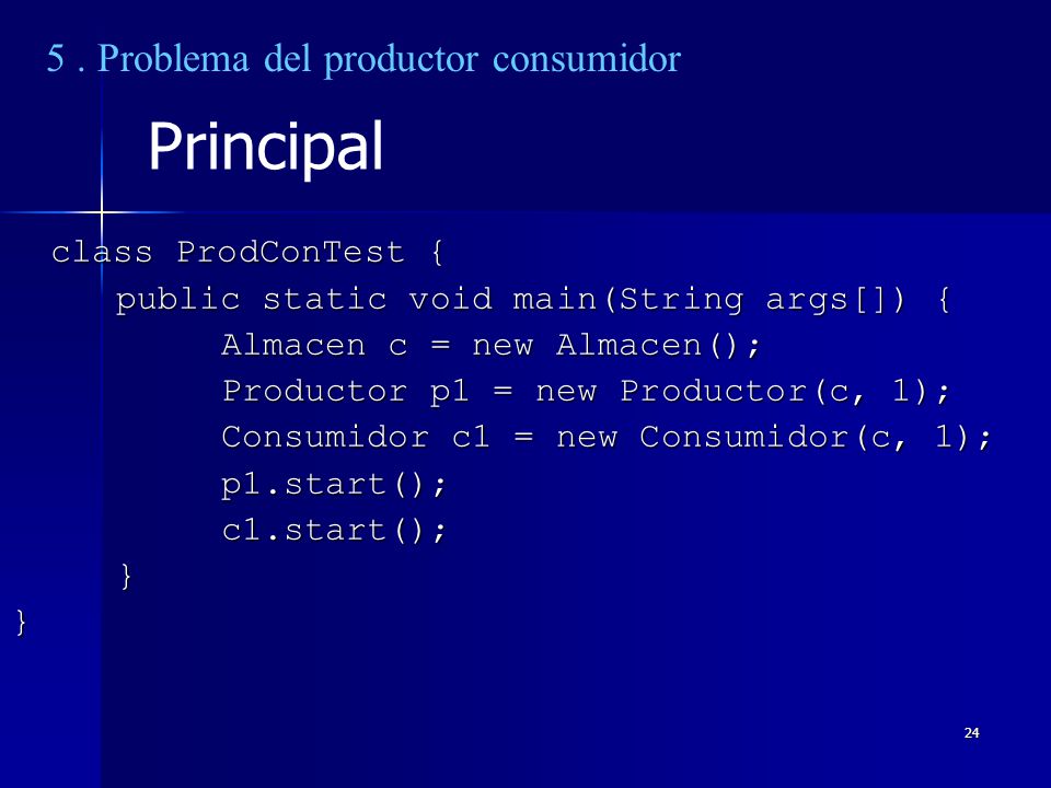 Principal 5 . Problema del productor consumidor class ProdConTest {