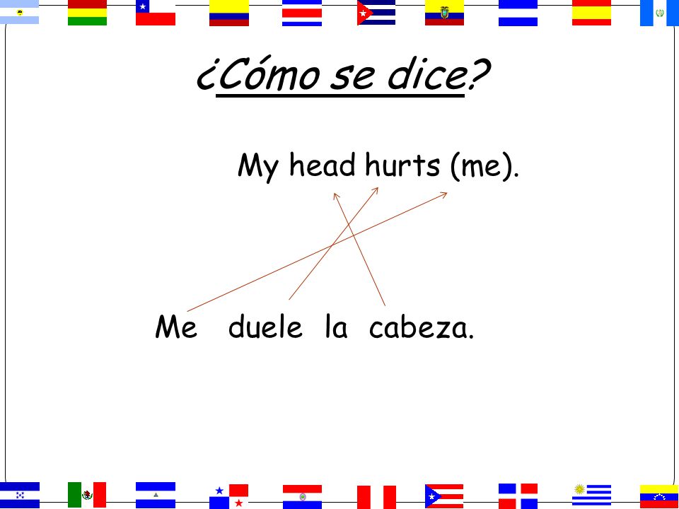 ¿Cómo se dice My head hurts (me). Me duele la cabeza.