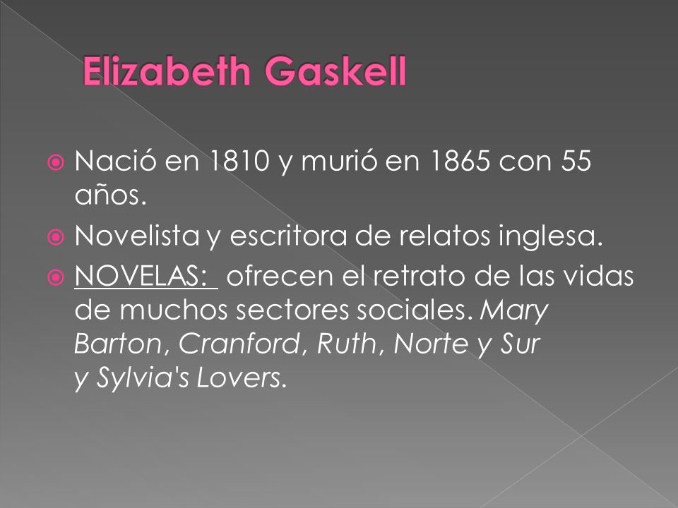 Elizabeth Gaskell Nació en 1810 y murió en 1865 con 55 años.