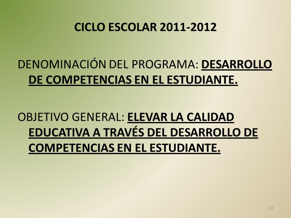 CICLO ESCOLAR DENOMINACIÓN DEL PROGRAMA: DESARROLLO DE COMPETENCIAS EN EL ESTUDIANTE.