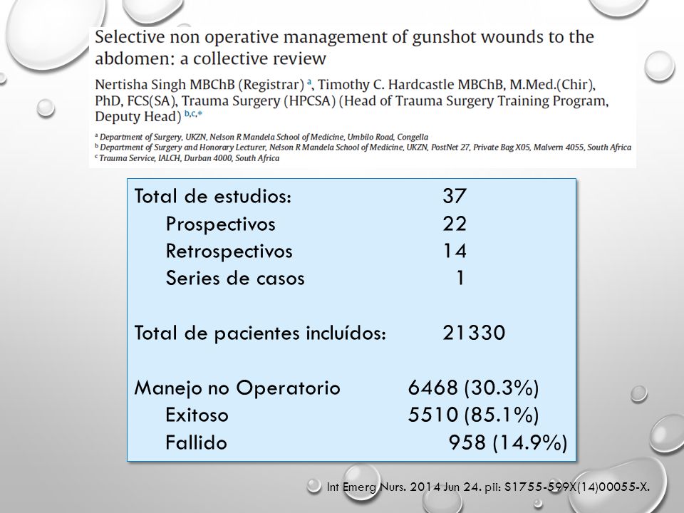 Total de pacientes incluídos: Manejo no Operatorio 6468 (30.3%)