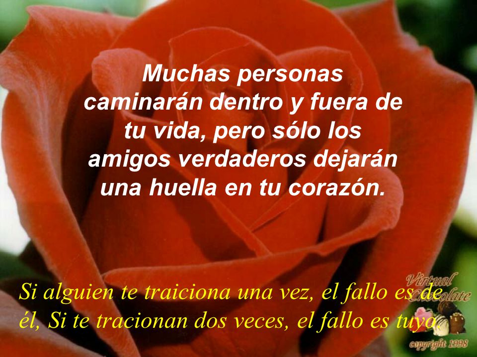 Muchas personas caminarán dentro y fuera de tu vida, pero sólo los amigos verdaderos dejarán una huella en tu corazón.