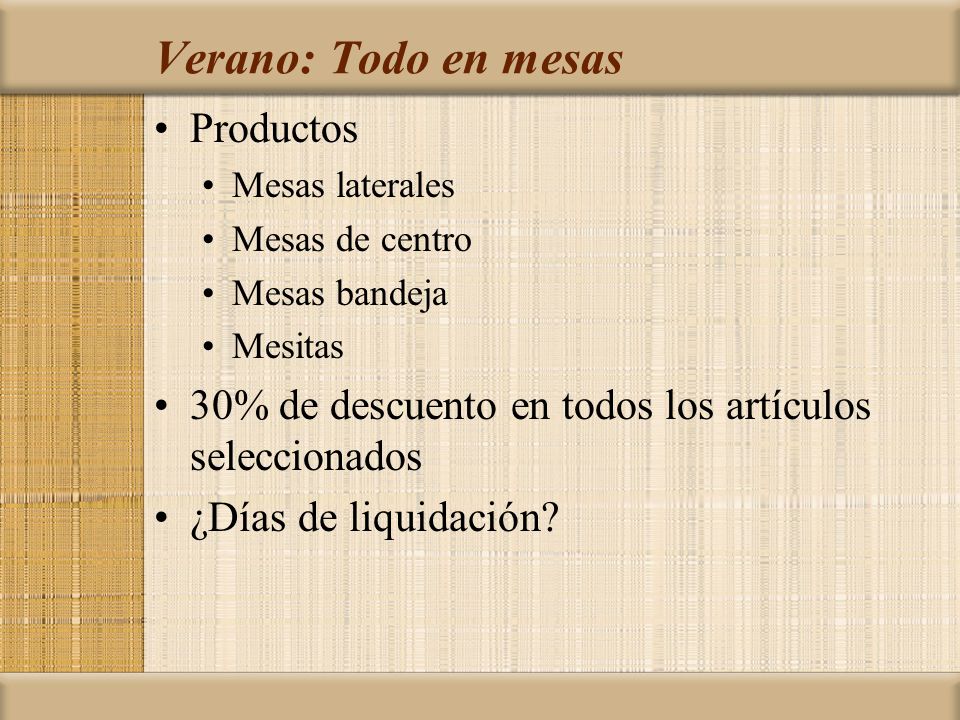 Verano: Todo en mesas Productos