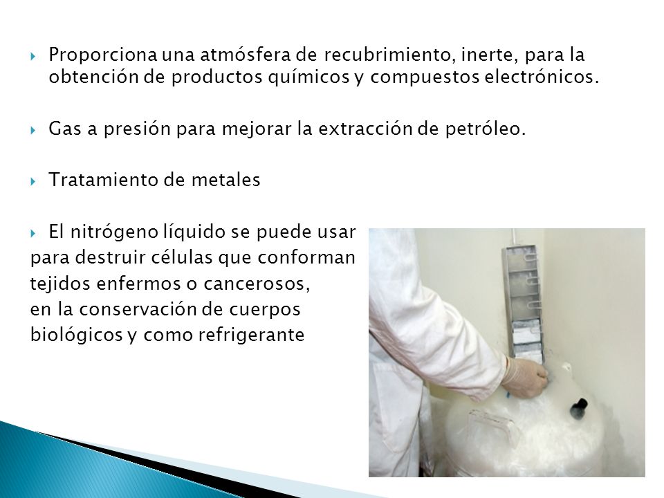 Proporciona una atmósfera de recubrimiento, inerte, para la obtención de productos químicos y compuestos electrónicos.