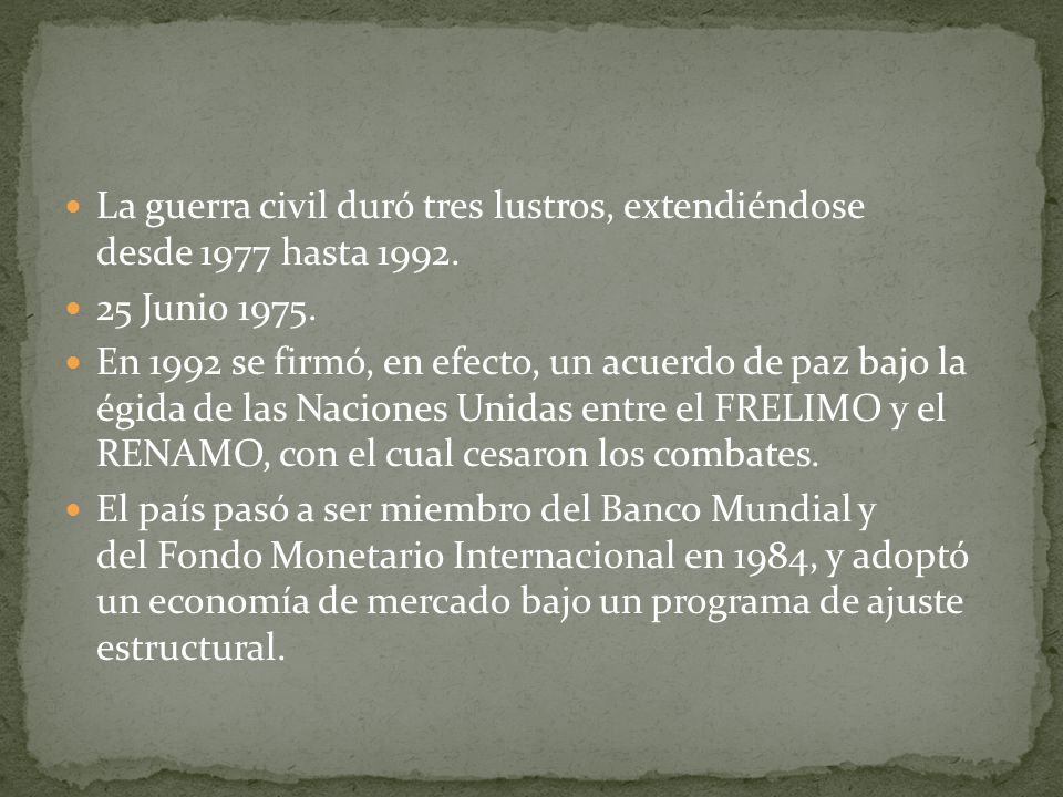 La guerra civil duró tres lustros, extendiéndose desde 1977 hasta 1992.