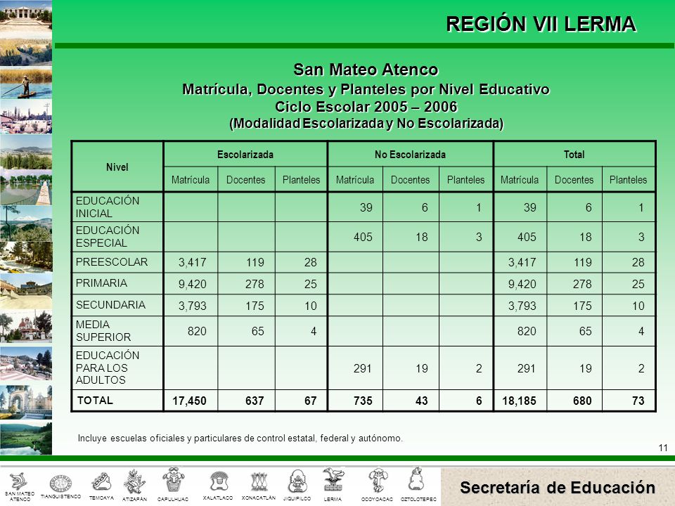 San Mateo Atenco Matrícula, Docentes y Planteles por Nivel Educativo