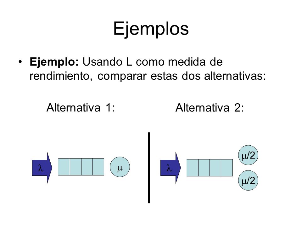 Ejemplos Ejemplo: Usando L como medida de rendimiento, comparar estas dos alternativas: Alternativa 1: