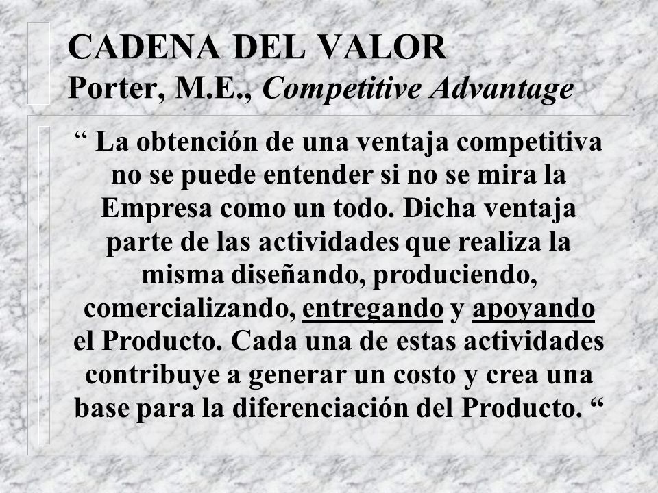 CADENA DEL VALOR Porter, M.E., Competitive Advantage