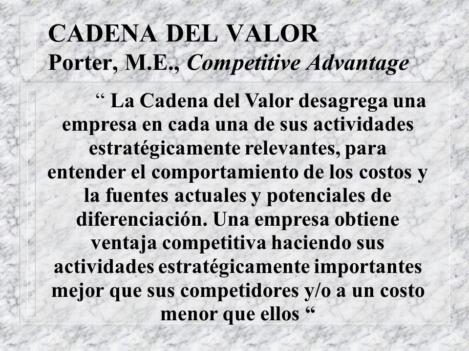 CADENA DEL VALOR Porter, M.E., Competitive Advantage
