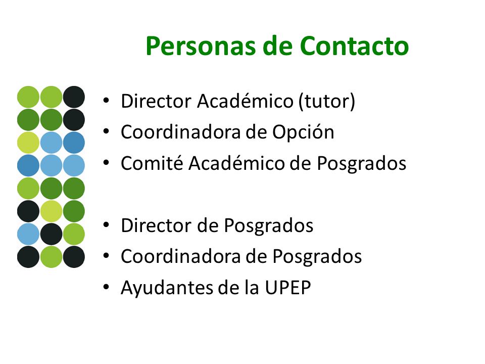 Personas de Contacto Director Académico (tutor) Coordinadora de Opción