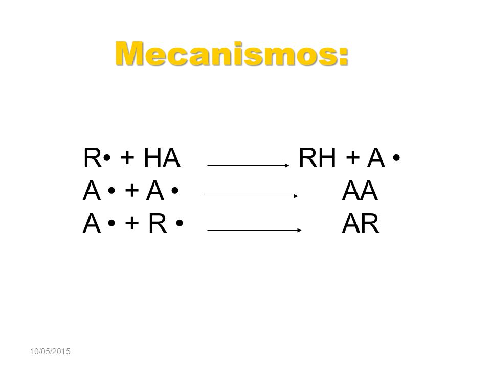 Mecanismos: R• + HA RH + A • A • + A • AA A • + R • AR 16/04/2017