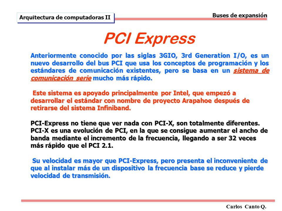 Buses de expansión Arquitectura de computadoras II. PCI Express.