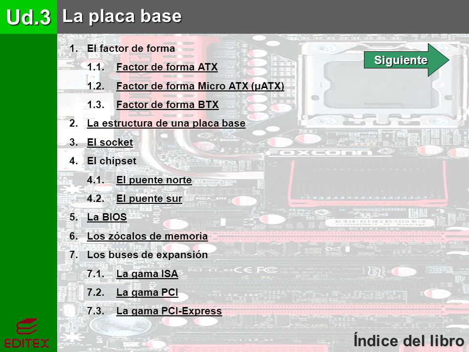 Ud.3 La placa base Índice del libro Siguiente 1. El factor de forma