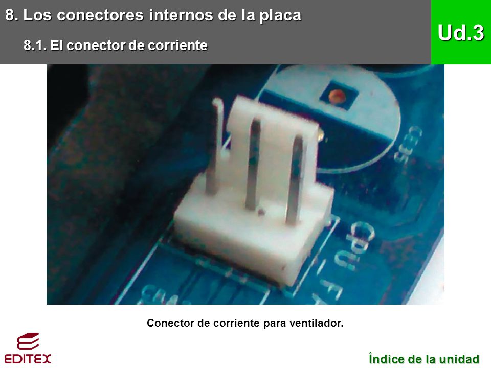 Conector de corriente para ventilador.