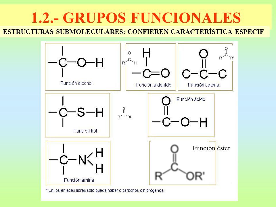 1.2.- GRUPOS FUNCIONALES ESTRUCTURAS SUBMOLECULARES: CONFIEREN CARACTERÍSTICA ESPECIF Función éster