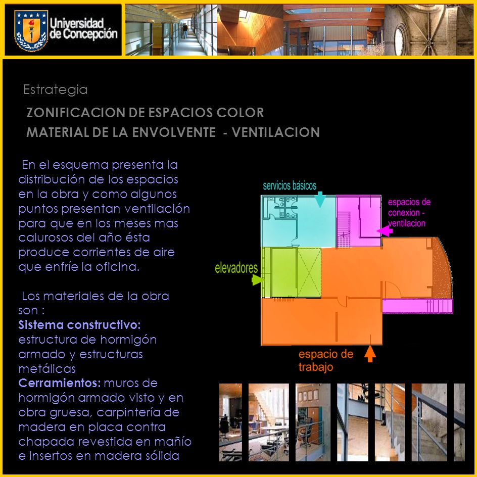 ZONIFICACION DE ESPACIOS COLOR MATERIAL DE LA ENVOLVENTE - VENTILACION