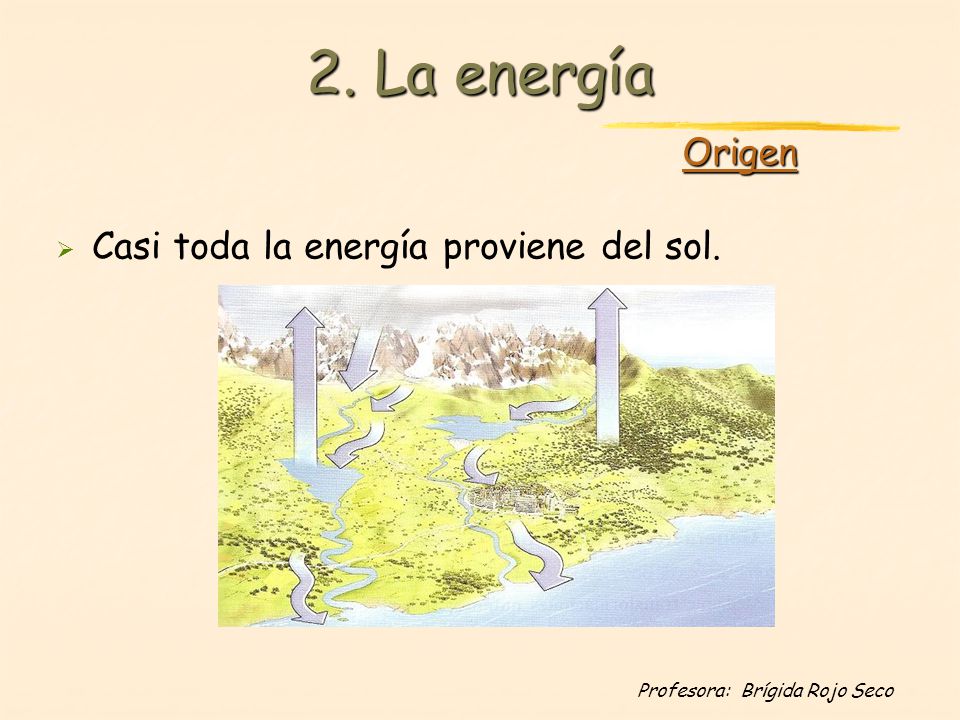 2. La energía Origen Casi toda la energía proviene del sol.