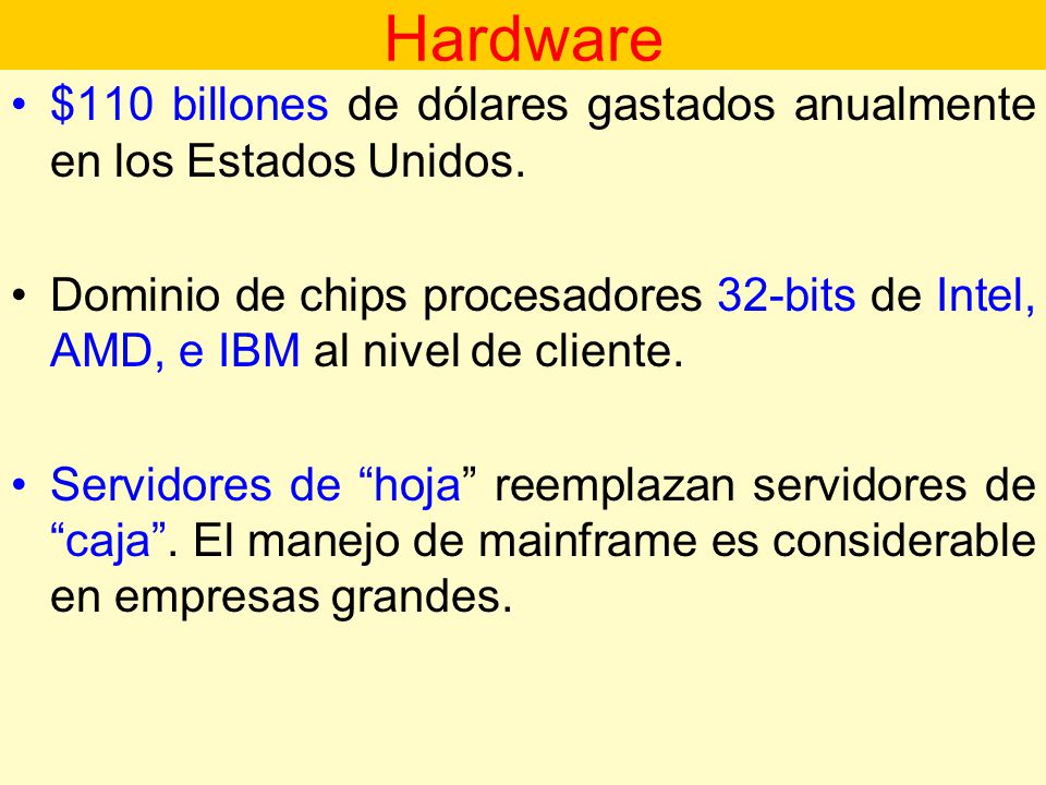 Hardware $110 billones de dólares gastados anualmente en los Estados Unidos.