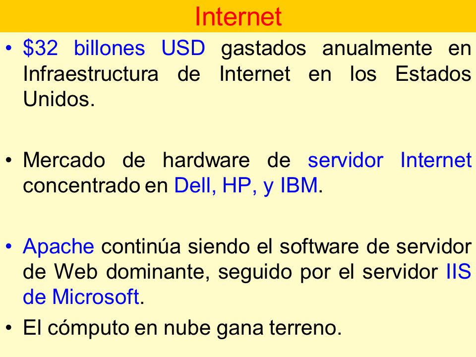 Internet $32 billones USD gastados anualmente en Infraestructura de Internet en los Estados Unidos.