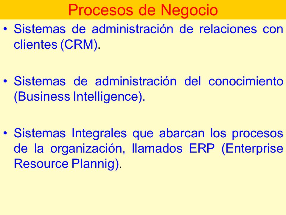 Procesos de Negocio Sistemas de administración de relaciones con clientes (CRM).