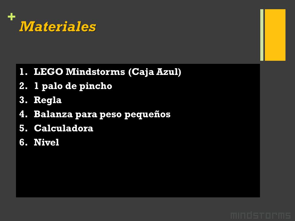 Materiales LEGO Mindstorms (Caja Azul) 1 palo de pincho Regla