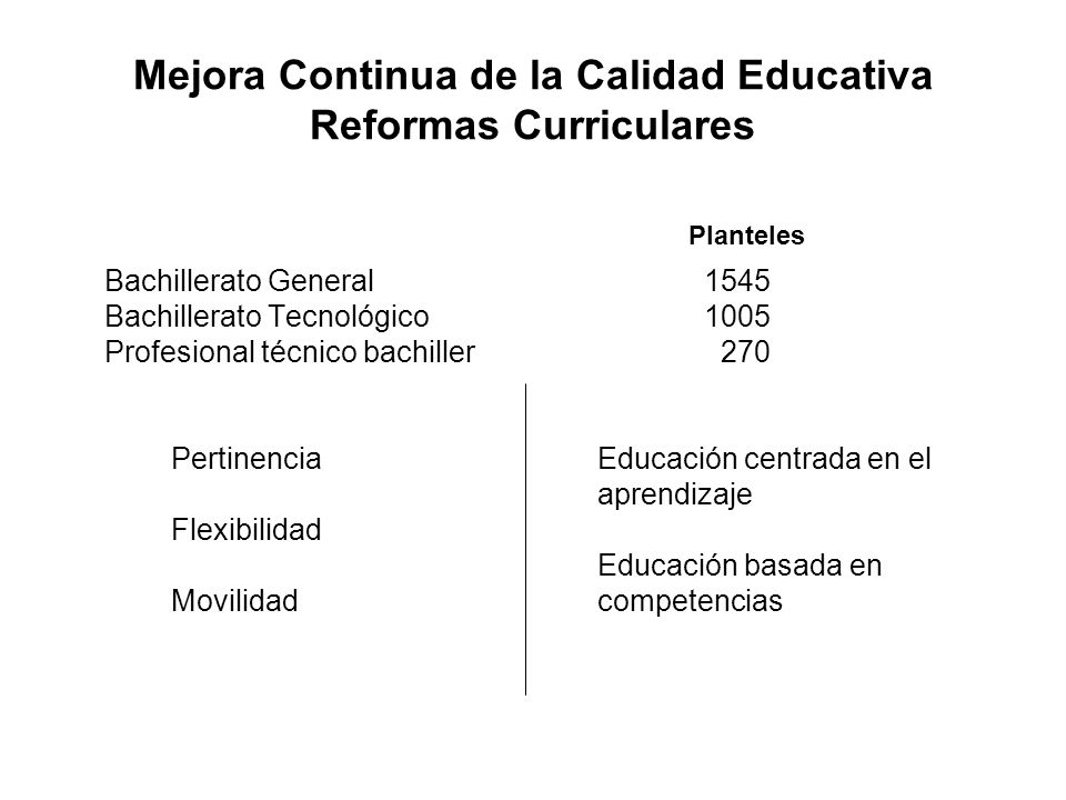 Mejora Continua de la Calidad Educativa Reformas Curriculares