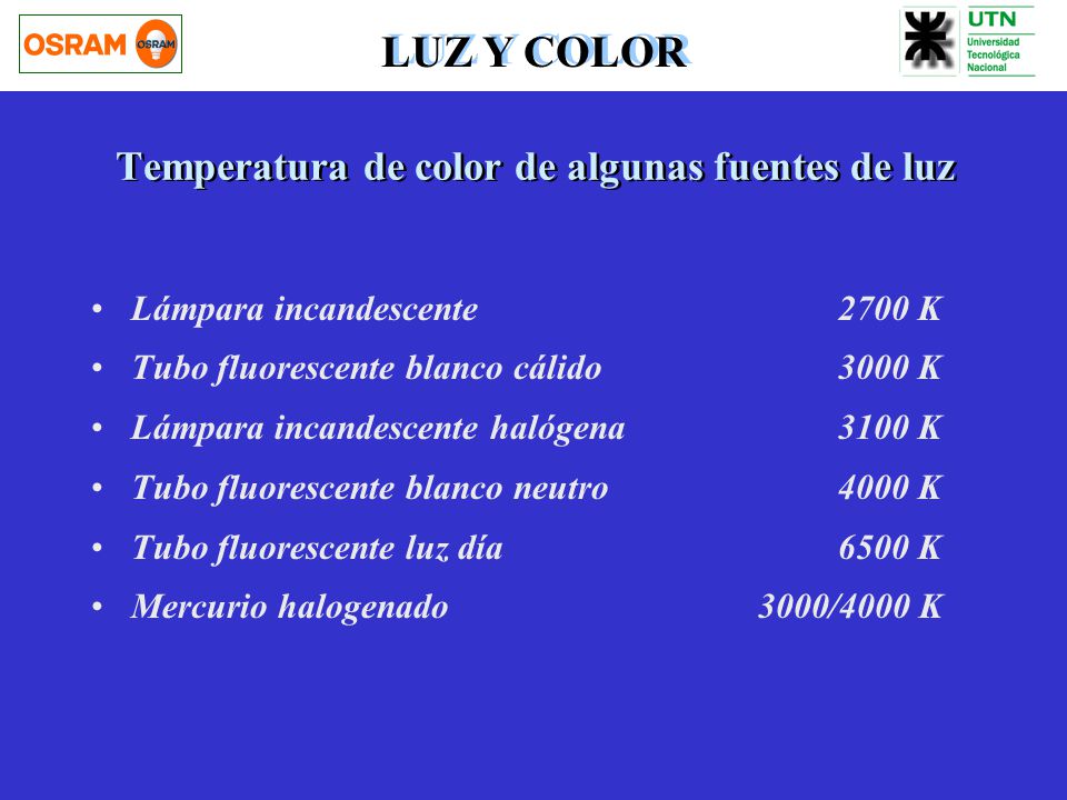 Temperatura de color de algunas fuentes de luz