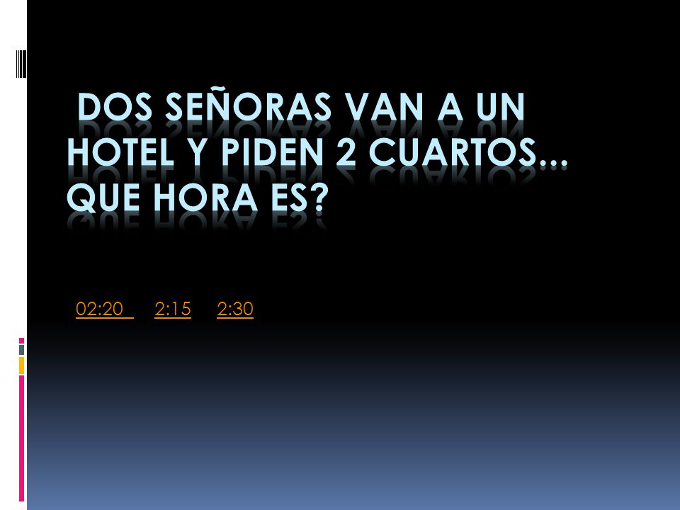 dos señoras van a un hotel y piden 2 cuartos... que hora es