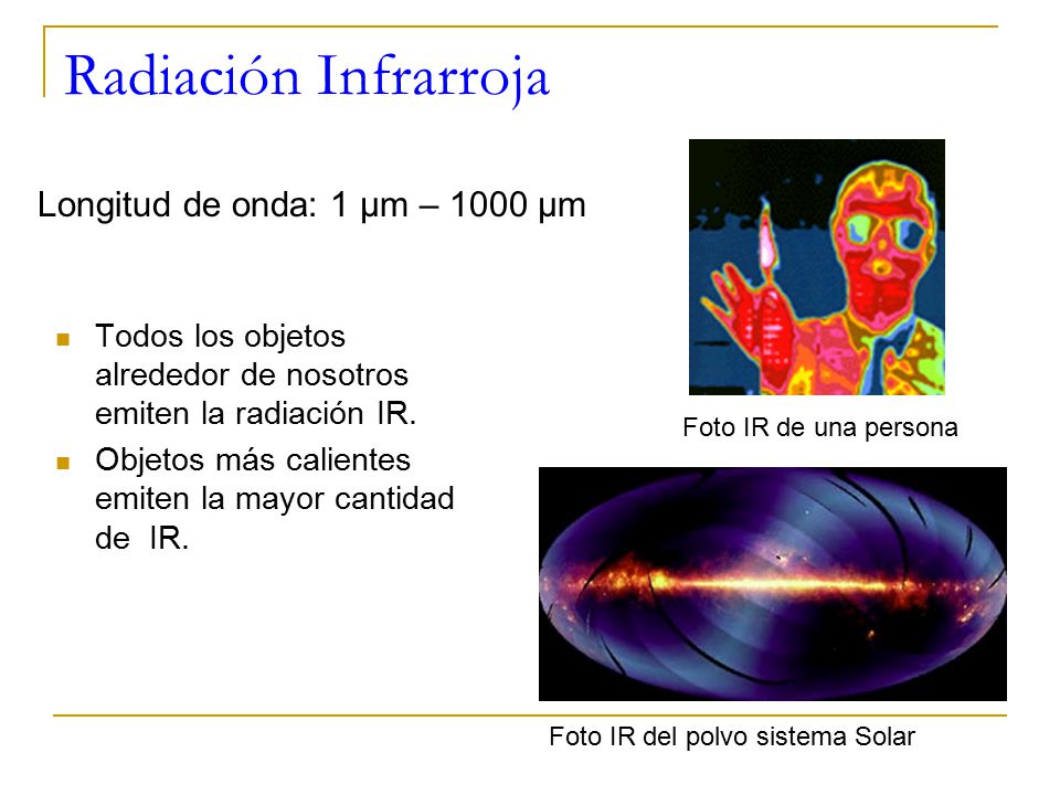 Radiación Infrarroja Longitud de onda: 1 μm – 1000 μm