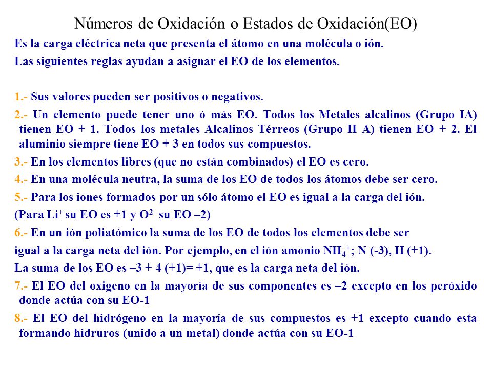 Números de Oxidación o Estados de Oxidación(EO)