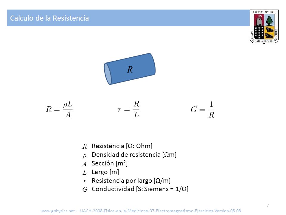 R Calculo de la Resistencia R Resistencia [Ω: Ohm] ρ