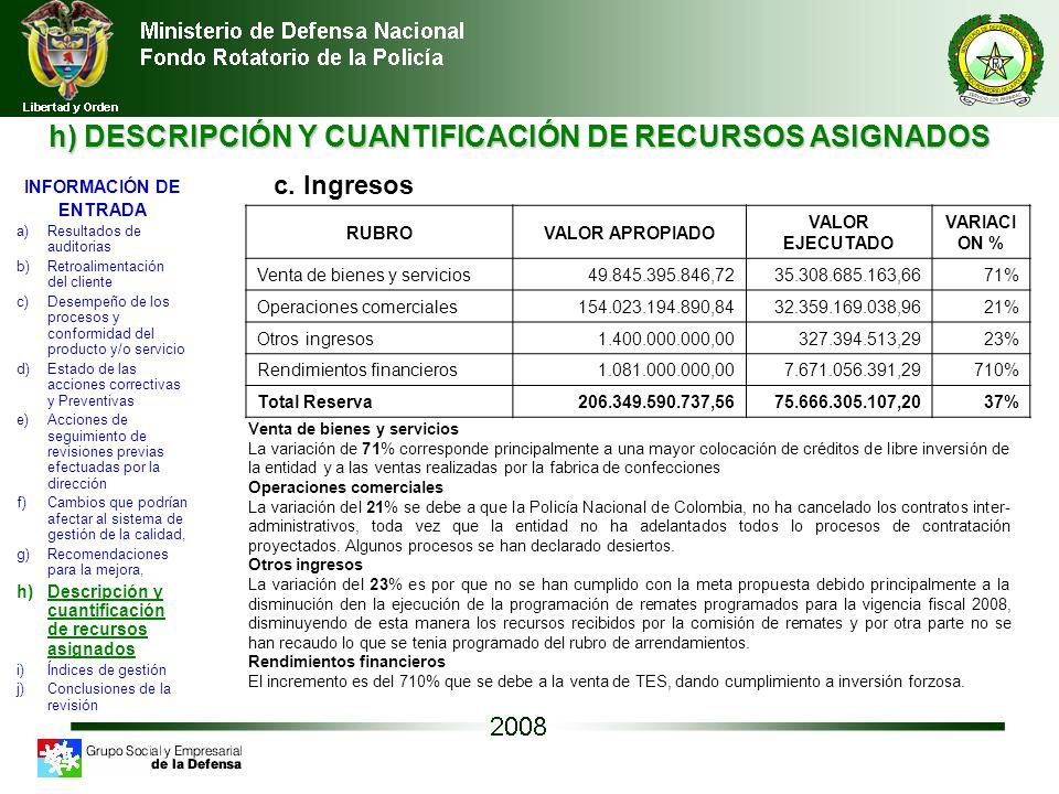 h) DESCRIPCIÓN Y CUANTIFICACIÓN DE RECURSOS ASIGNADOS