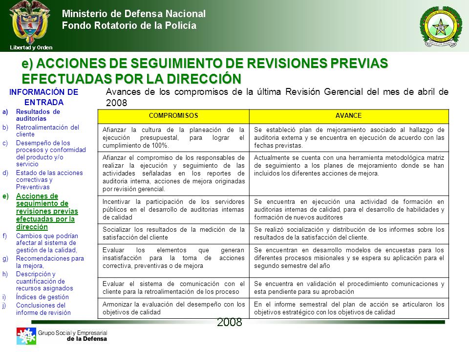 e) ACCIONES DE SEGUIMIENTO DE REVISIONES PREVIAS EFECTUADAS POR LA DIRECCIÓN