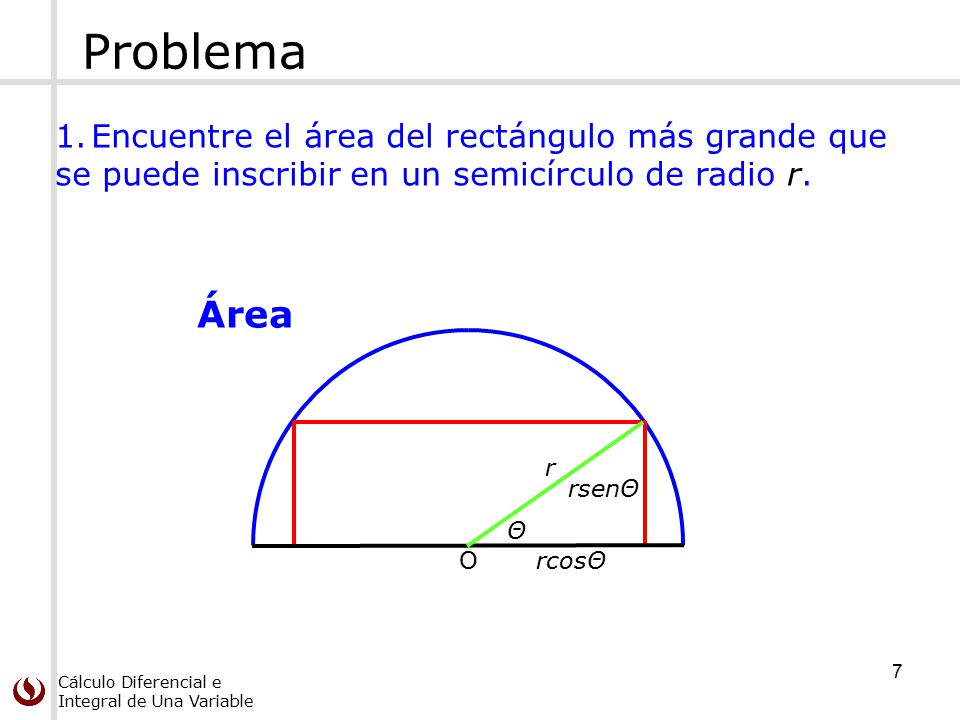 Problema Área Encuentre el área del rectángulo más grande que