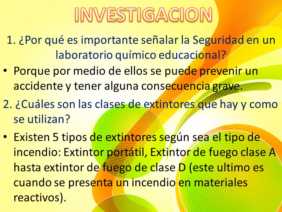 INVESTIGACION 1. ¿Por qué es importante señalar la Seguridad en un laboratorio químico educacional