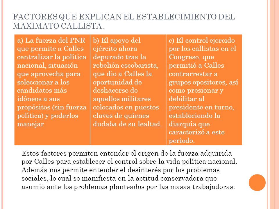 FACTORES QUE EXPLICAN EL ESTABLECIMIENTO DEL MAXIMATO CALLISTA.