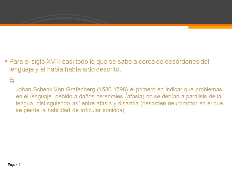 Para el siglo XVIII casi todo lo que se sabe a cerca de desórdenes del lenguaje y el habla había sido descrito.
