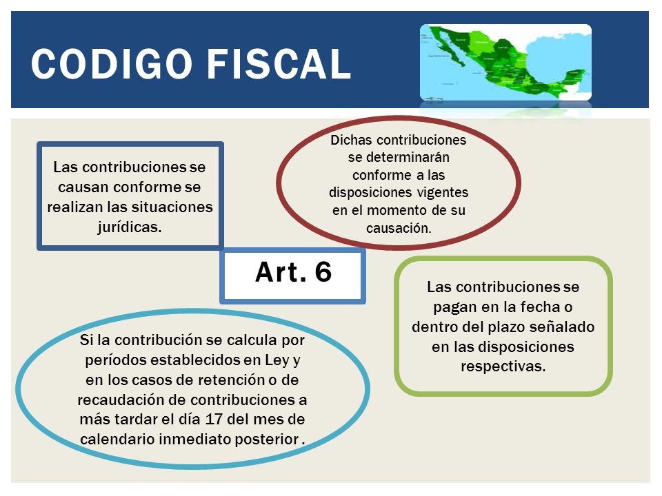 Codigo Fiscal Dichas contribuciones se determinarán conforme a las disposiciones vigentes en el momento de su causación.