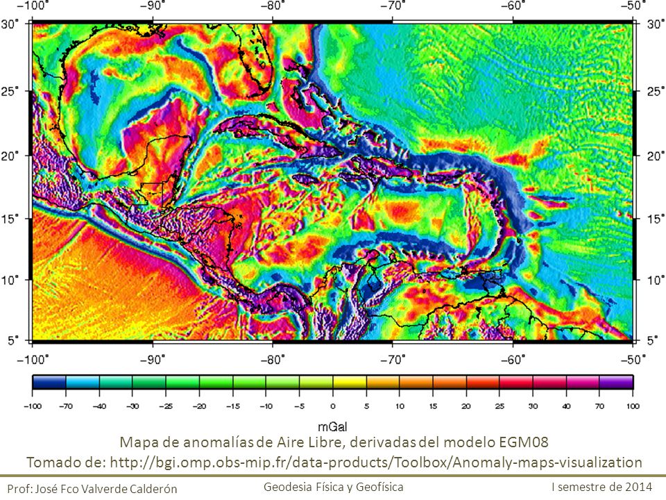Mapa de anomalías de Aire Libre, derivadas del modelo EGM08