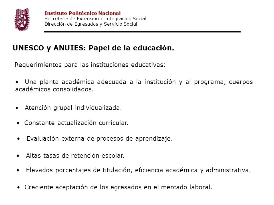 UNESCO y ANUIES: Papel de la educación.