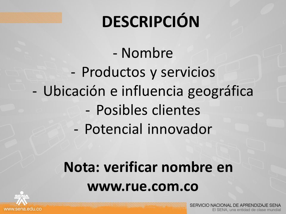 DESCRIPCIÓN - Nombre Productos y servicios