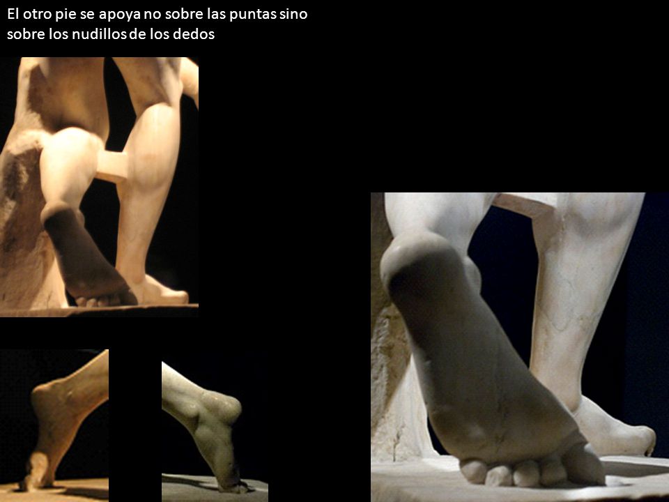 El otro pie se apoya no sobre las puntas sino sobre los nudillos de los dedos