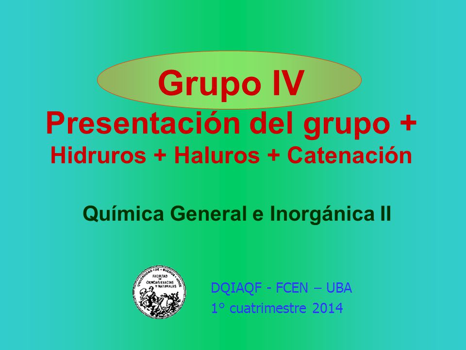 Grupo IV Presentación del grupo + Hidruros + Haluros + Catenación