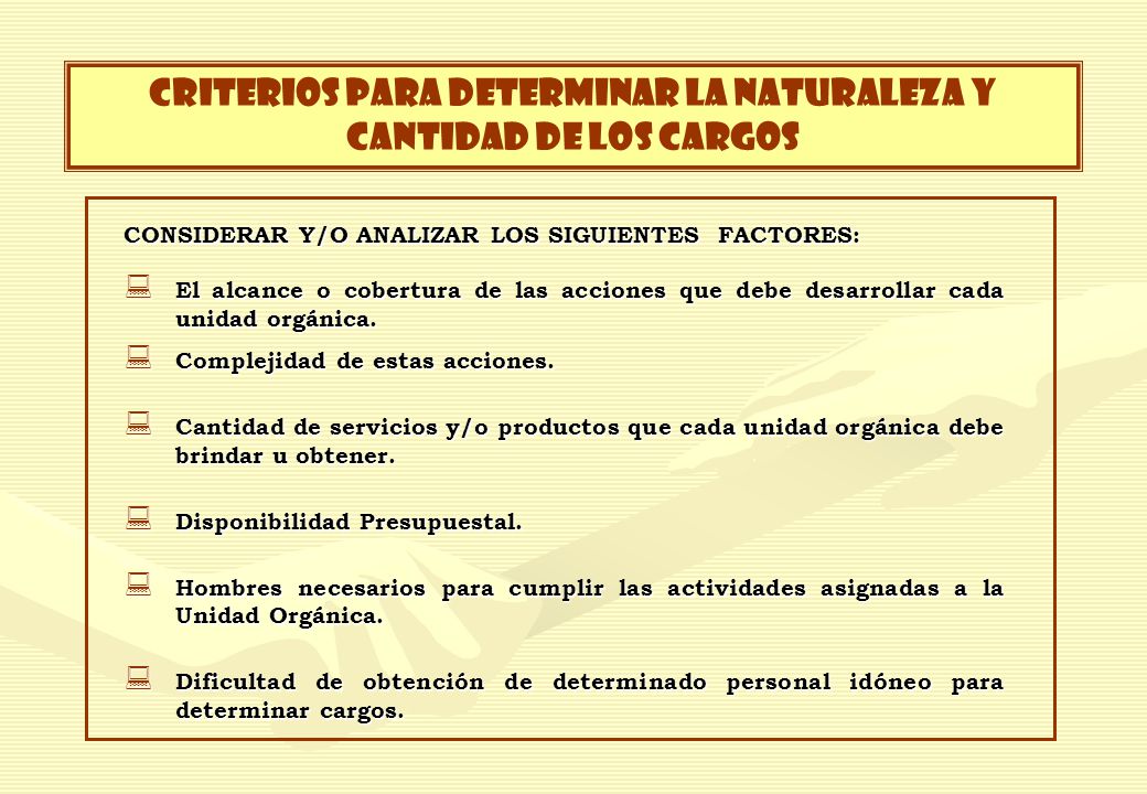 CRITERIOS PARA DETERMINAR LA NATURALEZA Y CANTIDAD DE LOS CARGOS