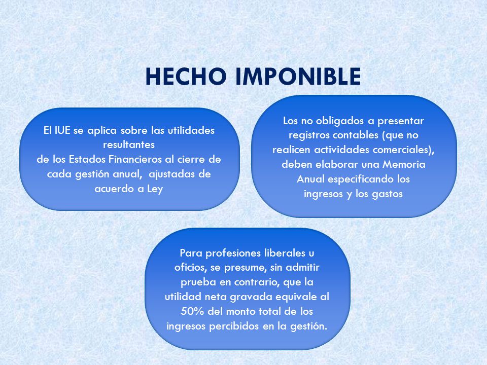 HECHO IMPONIBLE Los no obligados a presentar registros contables (que no.