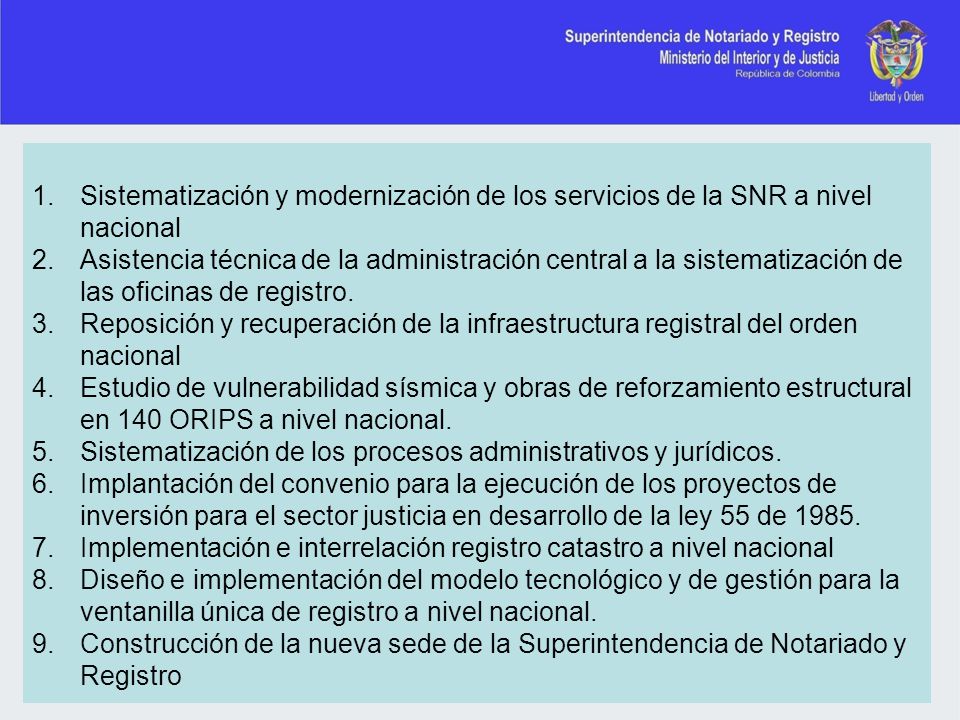 Sistematización y modernización de los servicios de la SNR a nivel nacional