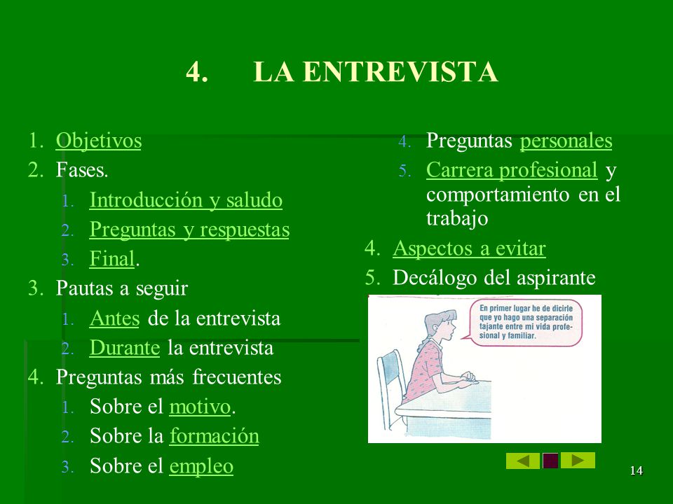 4. LA ENTREVISTA Objetivos Fases. Introducción y saludo