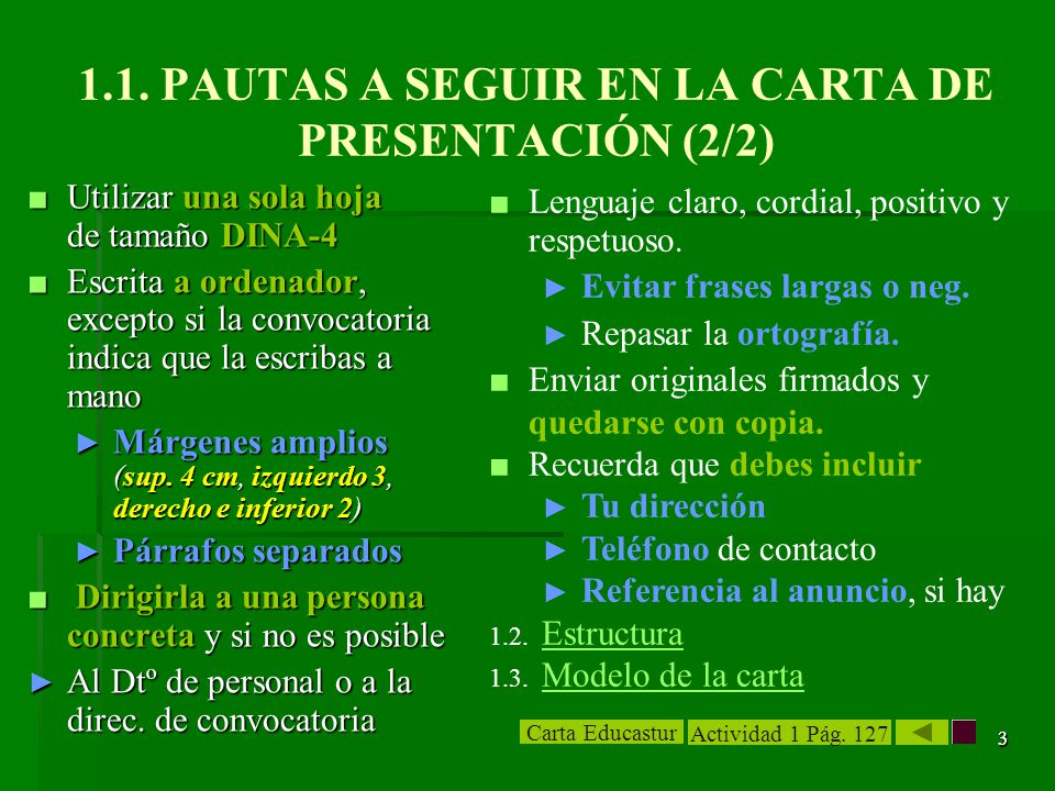 1.1. PAUTAS A SEGUIR EN LA CARTA DE PRESENTACIÓN (2/2)