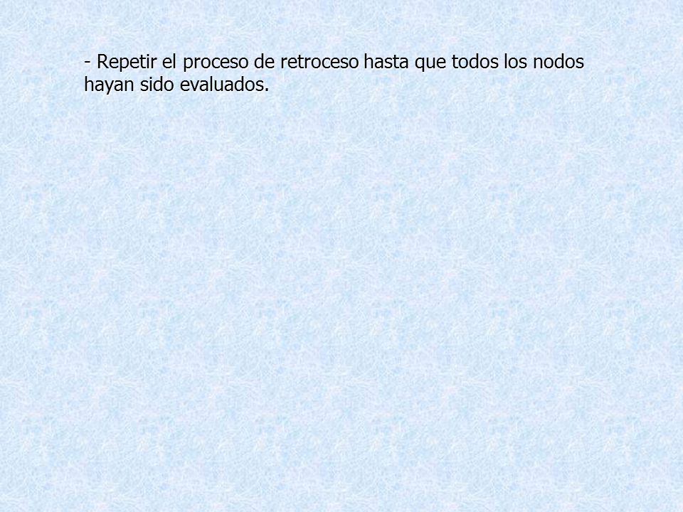 - Repetir el proceso de retroceso hasta que todos los nodos hayan sido evaluados.